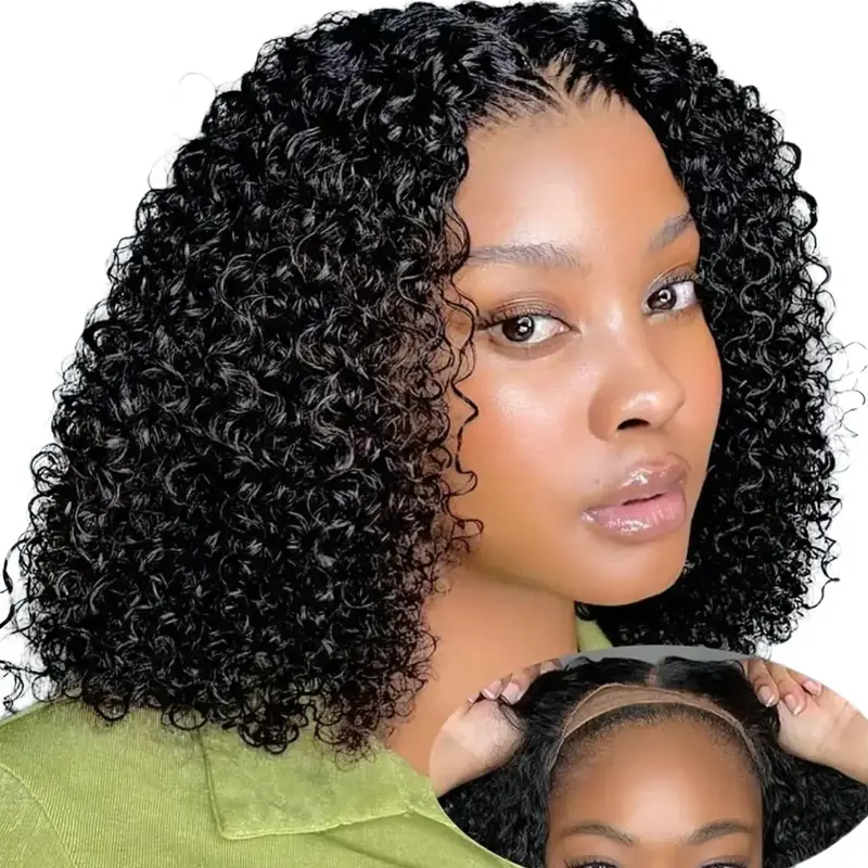Beginner Friendly Curly Human Hair Bob Wig - 5x5 HD Lace Frontal, Glueless, Pre-Plucked, Pre-Styled Natural Black Short Human Hair Wig for Easy Wear-and-Go Use, Beginner Friendly Wigs, Glueless Wigs Human Hair