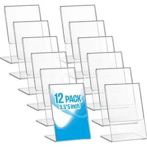 12 count  Photo Frame L shape Slant  Desktop Photo Frames Plastic Clear Sign Clear  Display Stand Table Top Sign for  Office Wedding Restaurant Menu (3.5 x 5 Inch)