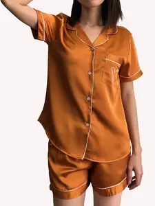 Satin Short Pajama Set - Orange
