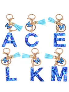 Women's Initial Keychain with Tassel Butterfly Charm, Cute Car Key Chain Resin Glitter Letter Pendant, Wallet Backpack Decoration