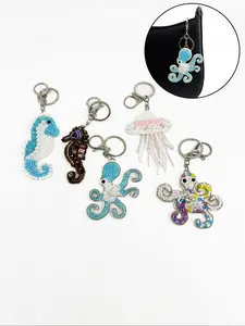 Summer Ocean Bag Charm DIY Beaded Cloth Patch, Handmade Marine Life String Art Decoration, Perfect for Crafting & Accessories Making