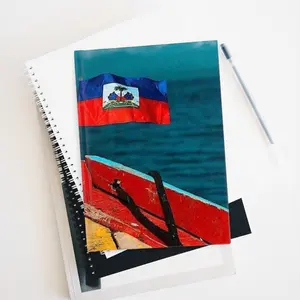 Haitian Flag Boat Tropical Sea Journal, Ruled Lined Notebook