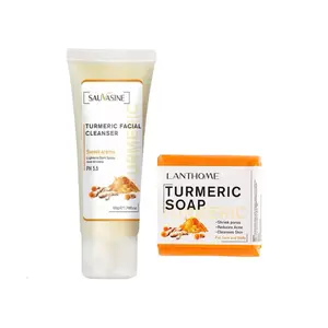 Turmeric Facial Cleanser and Tumeric Body Soap for Acne and Dark Spots Skin Repair Cleansing