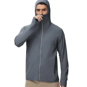 Men’s summer solid-color sun-protection jacket with a hooded design, integrated face mask, breathable and comfortable, suitable for hiking, travel, mountaineering, and fishing.#SummerVibes