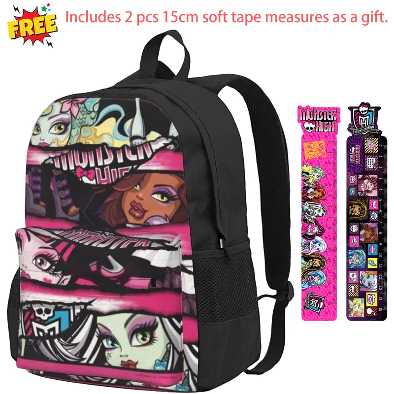 Monster High Print Laptop Backpack Monster High Dolls Multi-Pocket Lightweight Casual Daypack with Adjustable Straps for Men Women, Great for Travel and College