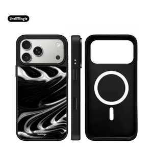 SHELLMINGLE Phone Case suitable for iPhone 17 Pro Max/17 Pro/17 Air/17/16/15/14/13/12/11 Pro Max/Pro/Plus Abstract Curves3 graphite liquid metal swirls, Christmas, New Arrival, Ins Aesthetic, 1pc Perfect Gift, Holiday Gift, Couple Match