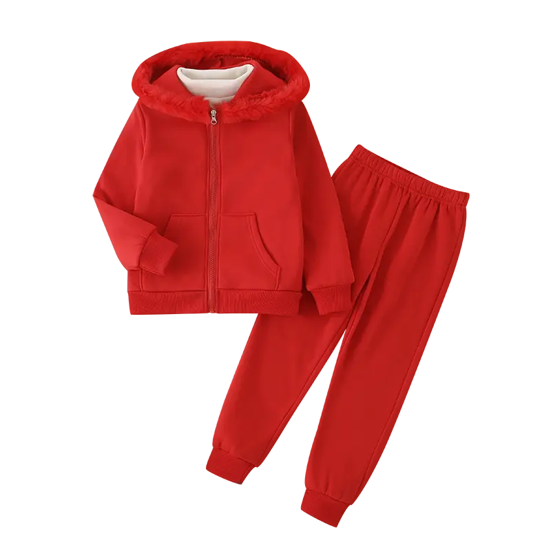 2-piece girls hooded zipper sweatshirt elastic waist jogging pants suit children's leisure and comfortable sportswear 3-12 years old girls soft warm winter suit Clothing Sets
