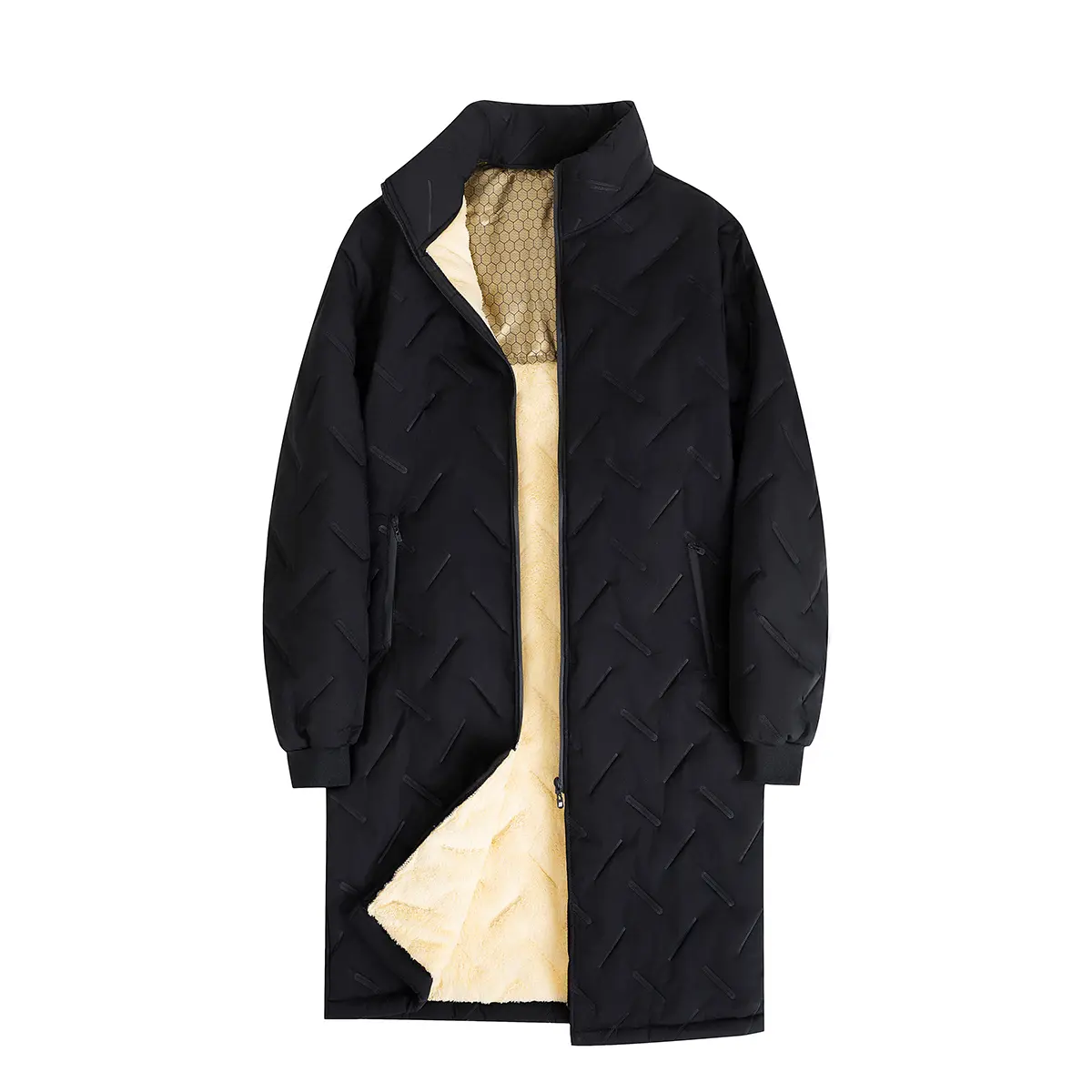 Men's Casual Slim-Fit Long Sleeve Jacket in Solid Cotton with a Plush Lining and Zipper for Daily Wear, Chic, Long Sleeves, Full Coverage