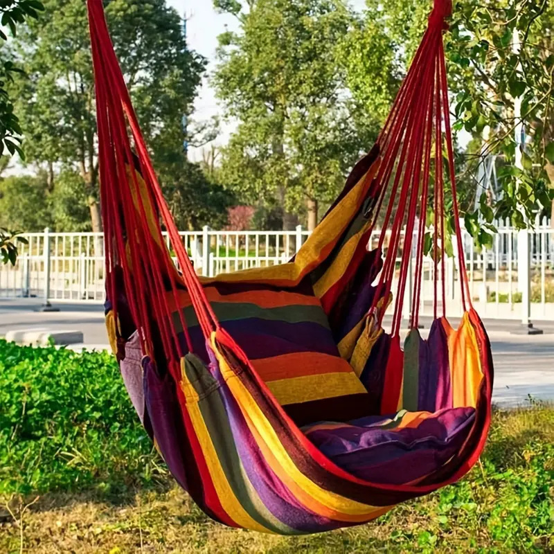 camping gear [1pc Portable Canvas Hammock] 1pc Hammock with 2 Pillows, Canvas Material, Indoor/ Outdoor Single Canvas Hammock with 2 Pillow Cushions, with Storage Bag, Space Saving, Easy to Install, Portable Sturdy Garden Outdoor Camping C