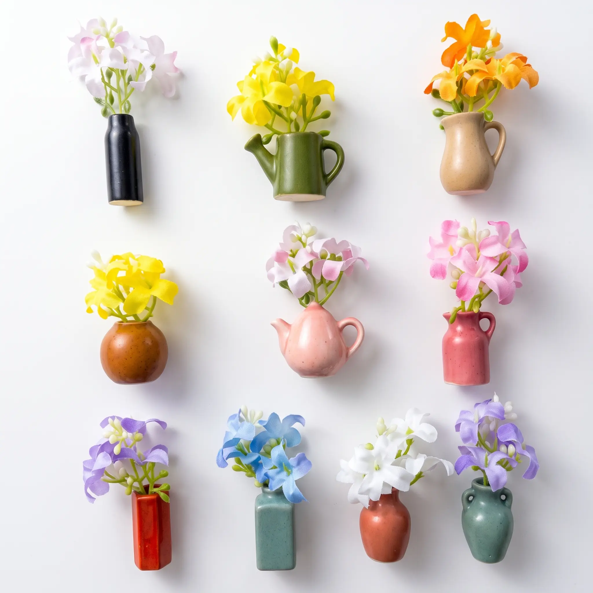 10PCS Mini Ceramic Vase Fridge Magnets, Cute Tiny Flower Vase Fridge Magnets with Artificial Flowers for Refrigerator Office and Kitchen Cabinet Decoration