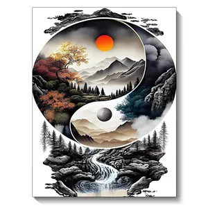 1Pc Yin Yang Tai Chi Diamond Painting Art Scenery Picture, Wall Art for DIY Mosaic Cross Stitch Home Office Decoration 30x40cm/11.81x15.75inch