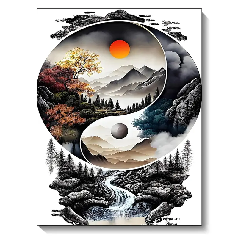 1Pc Yin Yang Tai Chi Diamond Painting Art Scenery Picture, Wall Art for DIY Mosaic Cross Stitch Home Office Decoration 30x40cm/11.81x15.75inch