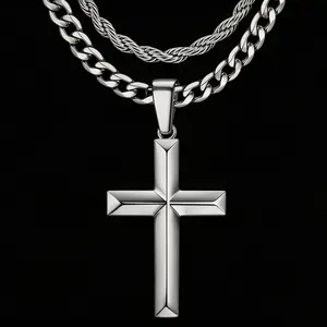 Stainless Steel Double Layered Cross Necklace set for Men & Women,Comes with Two Chains (22" & 24") to Wear Alone or Layered | Faith Cross Pendant, Simple Christian Religious Gift for Daily or Gift-Giving