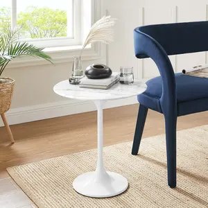 Modway Lippa 20" Round Artificial Marble Side Table in White White