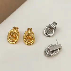18K Gold Knot Earrings for Women Chunky Heart Link Drop Dangle Hoops Gold or Silver Knotted Statement Earrings Trendy Fashion Jewelry for Everyday Wear 750/18K