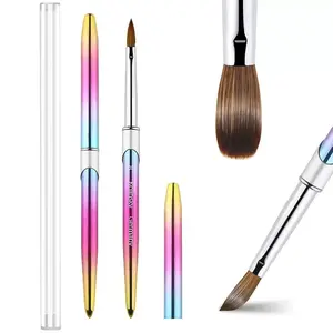 100% Pure Kolinsky Acrylic Nail Brh Size 8, Hair Acrylic Chrome Ombre Colorful with Silver Ferrule Round Shaped for Women Girls Manicure Tools Nail Accessories