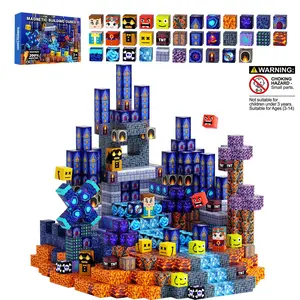 100pcs/150pcs/200pcs Blue Castle Magnetic Blocks, 3D Magnetic Construction Toys, Stem Educational Puzzle, Kids Gift for Boys and Girls