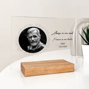 Personalized Memorial Photo Display – Forever In Our Hearts Custom Engraved Wood Base Stand | Remembrance Gift | Sympathy Bereavement Home Décor | In Loving Memory Sign
