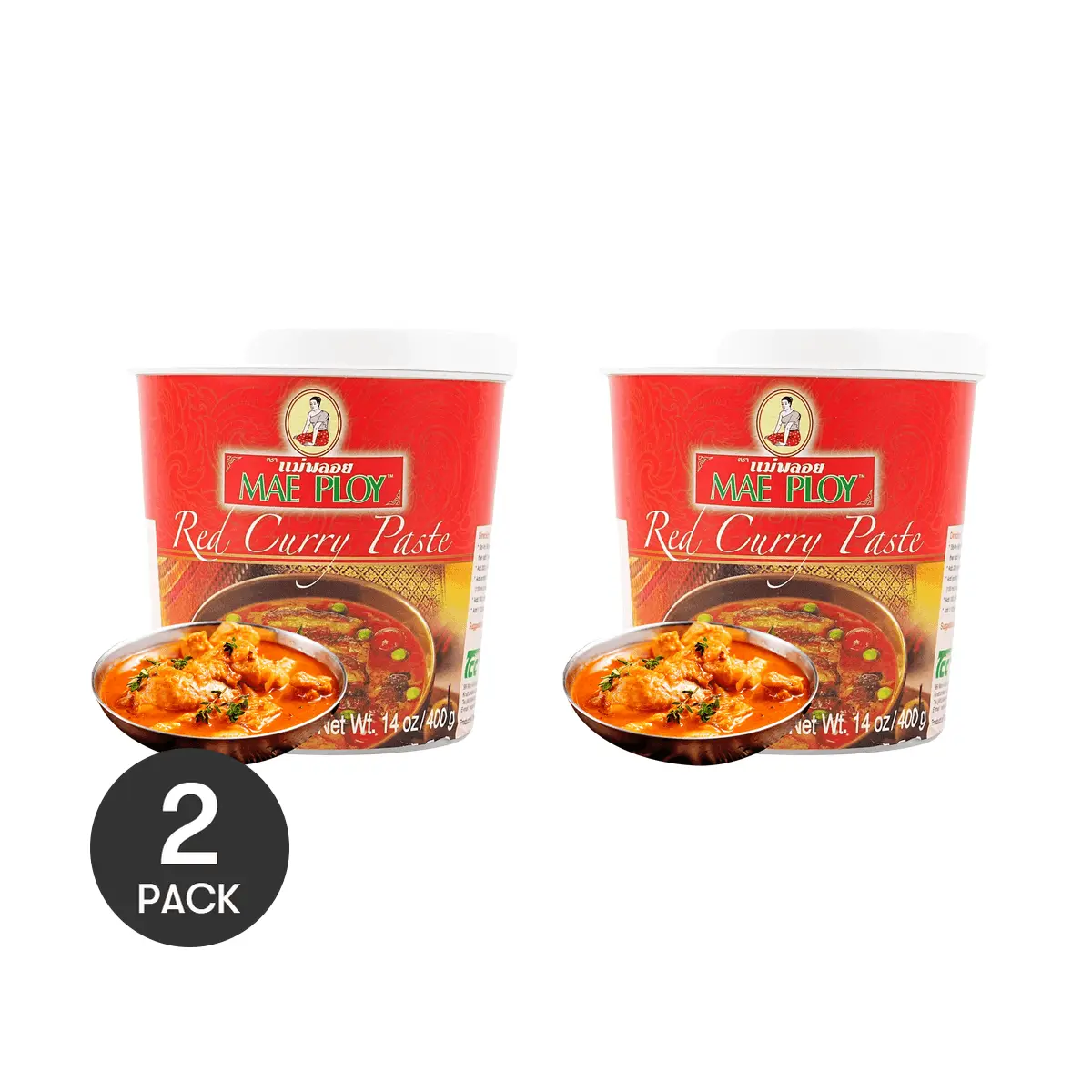 MAE PLOY Thai Red Curry Paste - 2 Pack (400g Each) | Spicy Thai Curry Sauce for Meat Dishes