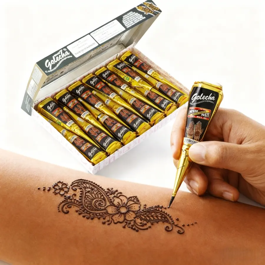 12pcs Henna Colored Hand-Drawn Temporary Body Art Tattoo, Plants-Based Stain Pigment, 1 Box, Henna Tattoo, Natural Plant Ink, Temporary Tattoos