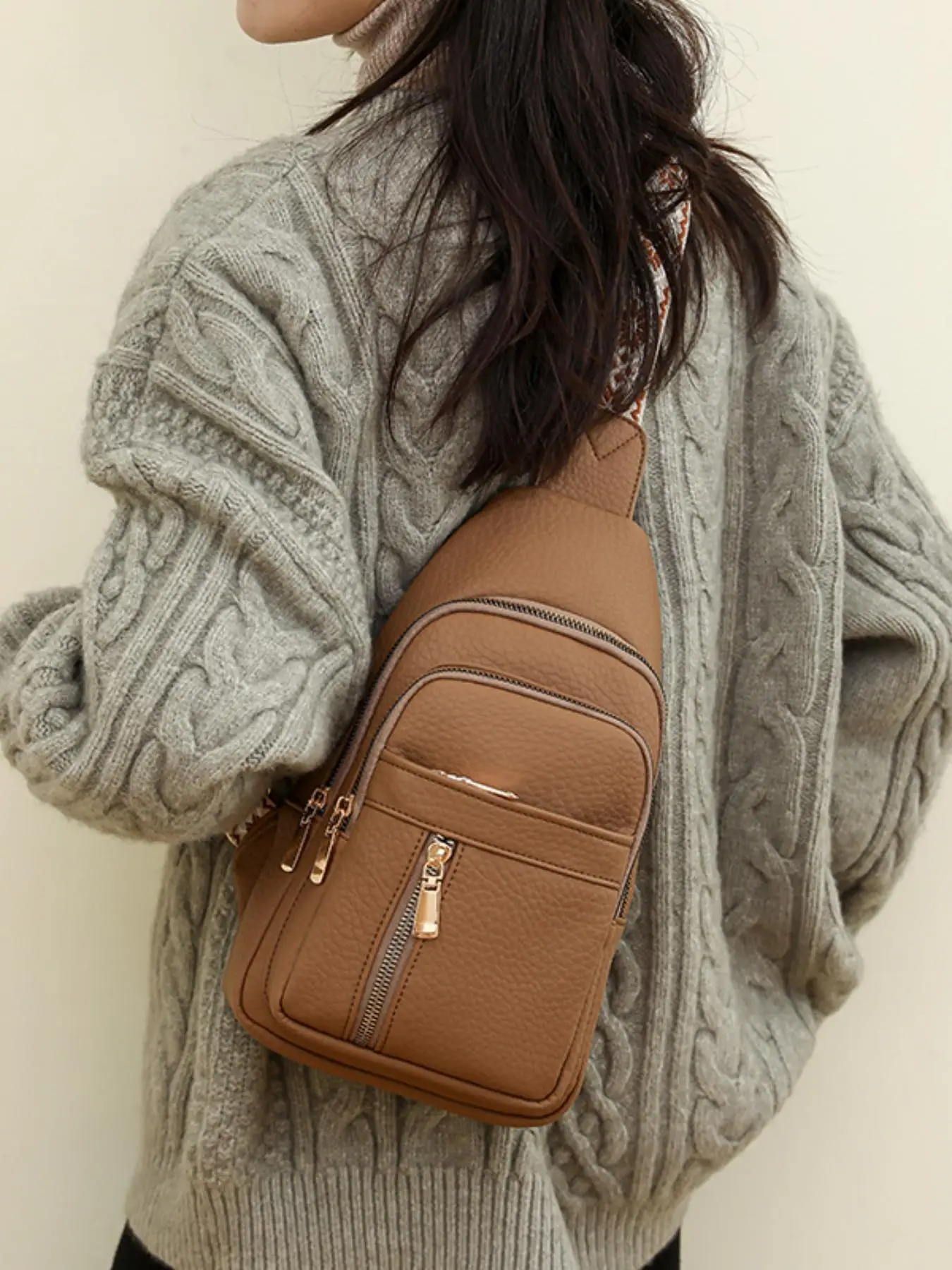 Women's Solid Color Fanny Pack, Work Bag, Fashionable PU Zipper Sling Bag for 2025 Fall Daily Used, Casual Trendy Versatile High-quality Daily Chest B