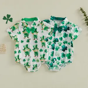 Kupretty Newborn Infant Baby Boy St. Patrick's Day Romper Irish Shamrock Printed Short Sleeve Jumpsuit Onesie Bodysuit 0-18 Months