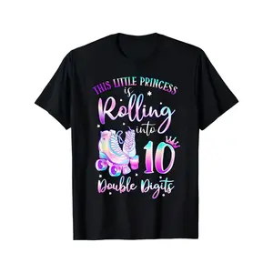 [100% Cotton] 100% Cotton 10th Birthday Roll Into 10 Double Digit Roller Skating T-Shirt Gift, Unisex, Items, Soft, Breathable, Lightweight - Crew Neck, Regular Fit - Machine Washable, Comfortable Cotton Crew Neck Short Sleeve Graphic Print T-Shirt, Black
