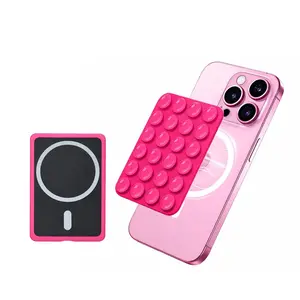 Magnetic Suction / Double Sided, Silicone Suction Phone Mount Sticky Compatible with MagSafe Case, Hand-Free Grip Holder for iPhone & Android, Phone Accessory for Selfies and Videos, Removable Silicone Sticky Grip Slim Hard Clear Smartphone Cellphone