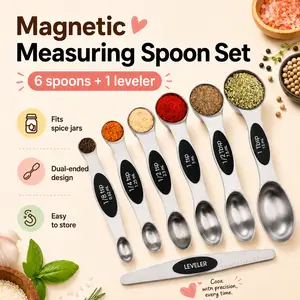 Stainless Steel Magnetic Spoons 7 Set with Leveler for Baking, Stackable Metallic Spice  Kitchen Utensils and Gadgets Measure Cups Measuring