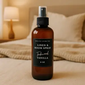 Teakwood & Vanilla Linen & Room Spray 8 Oz - Healthy Living Tea for Cleanliness and Freshness