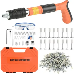 Concrete Nail Gun Kit with 110pcs Nails, 5 Speed Adjustable Manual Steel Nail Gun, Mini Portable Nail Wall Shooting Machine Fastening Tool, Wall Anchor Wire Slotting Device Household Woodworking
