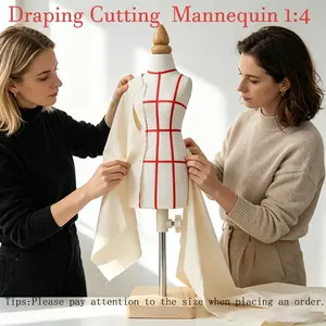 1/4 Scale Mini Mannequin, Adjustable Height Half-Body Dressing Dummy, Wooden Base, Sewing Practice Model for Garment Design