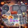 Halloween-Themed 71/46/25-Piece Silicone Baking Set, Non-Stick Kitchen Baking Trays, Assorted Cake Pans, Dishwasher and Oven Safe, Halloween Party Baking Gift, Cupcake Molds