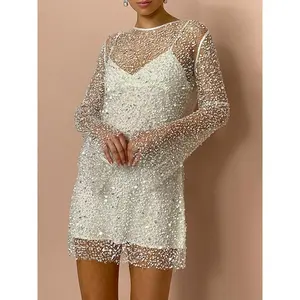 GLITTER BOMB ALERT | Long Sleeve Sequin Mini Dress with Sheer Panel | Stunning Two-Piece Party Outfit | NYE & Holiday Party Must-Have