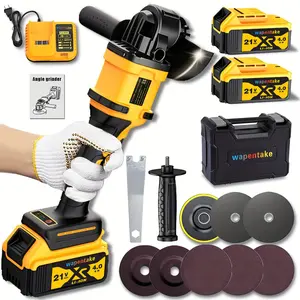 Wapentake Heavy-Duty 21V Wireless Angle Grinder Set, Rechargeable Lithium-ion Cordless Power Tool with Fast Charger & Complete Abrasive Discs for Steel Cutting, Surface Polishing, Rust Removal & Construction Workshop Use