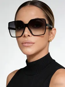 Women’s Black Oversized Square Sunglasses, Fashion Gradient Lens Shades, Face-Slimming Stylish Eyewear, Trendy Going-Out Accessory for Commuting, Dating, Shopping, Vacation, Travel, Beach Wear, Birthday and Holiday Gift