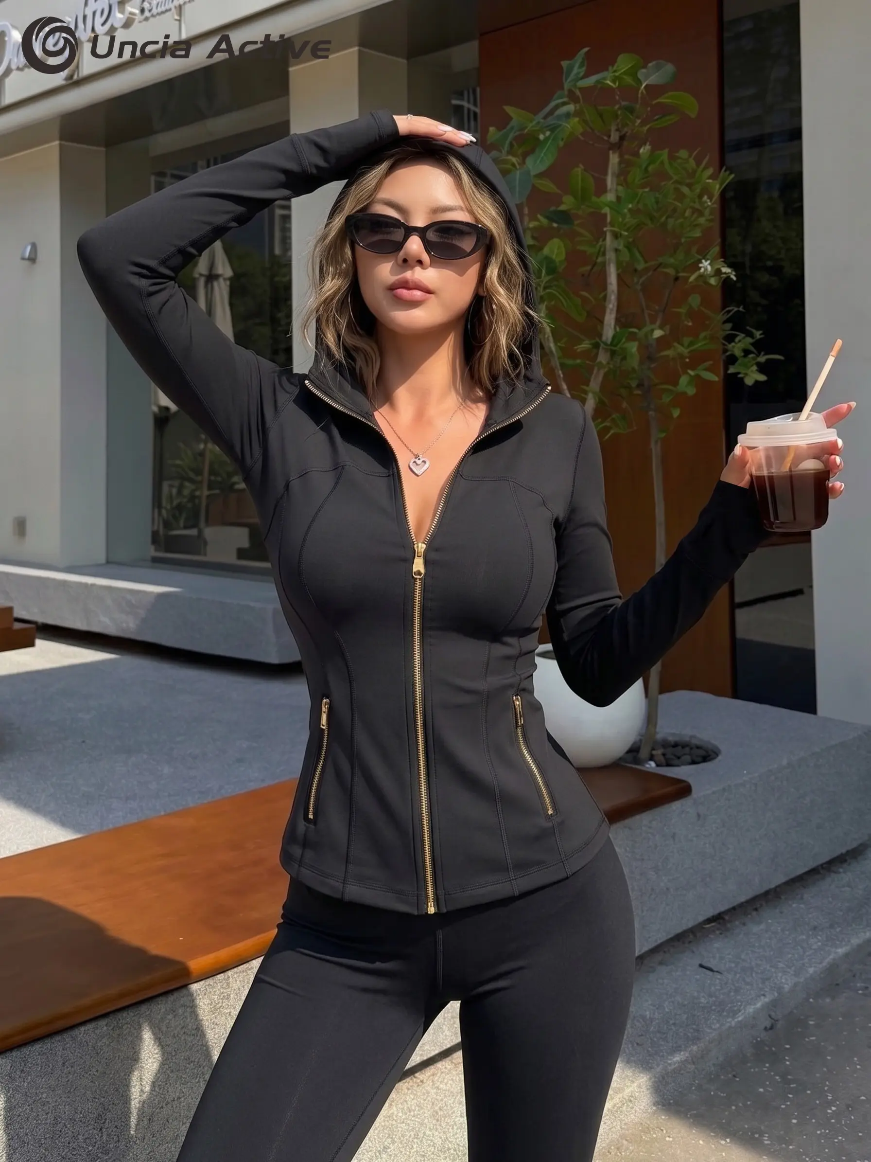 Women's Hourglass-Shaping Hooded Zip-Up 2-Piece Set - Buttery-Soft Quick-Dry Gold-Zipper Jacket & High-Compression Body-Contouring Leggings, Sold Separately for Custom Color Combinations tiktokshopbacktoschool