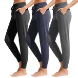 SHOWITTY Outlets Womens 3-Pack High Waisted Joggers – Comfy Lightweight Sweatpants with Pockets for Lounge & Workout