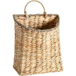 Woven Hanging Wall Basket Rattan Wall Planter Basket Front Door Hanger Wreath for Plants Outdoor Wicker Basket for Flowers Front Door Decor 8.6"D x 5.1"W x 11.6"H