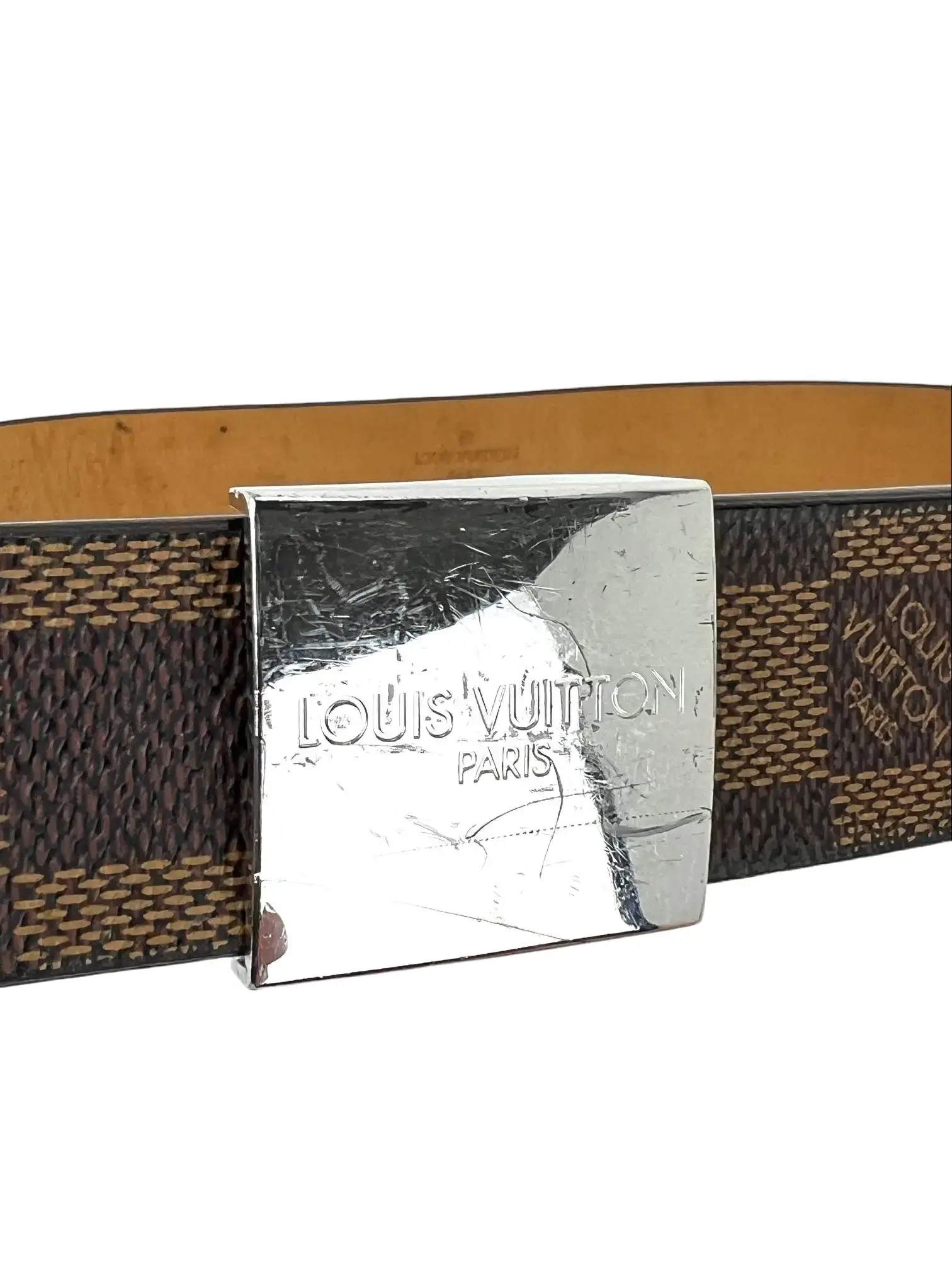 Vintage Louis Vuitton wide belt 75/30 length LOUIS VUITTON Belt 75 30 Leather Monogram Logo Small Nude  main image 4
