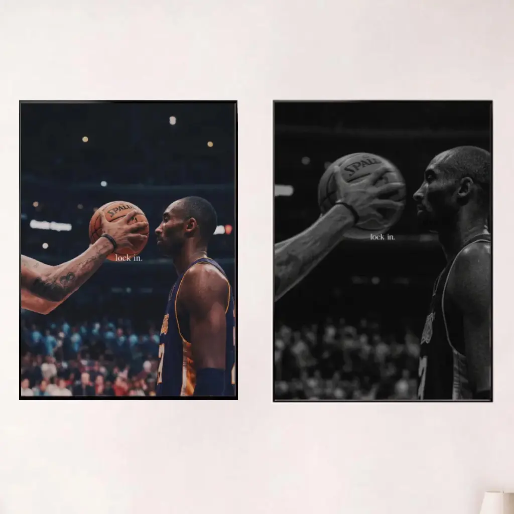 [NO FRAME] Kobe Bryant Lock In Motivational Wall Art, Black & White Basketball Poster, Sports Art