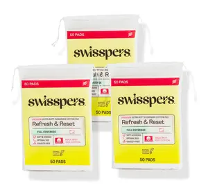 Swisspers Refresh and Reset Facial Cleansing Cotton Pads - 100% Natural Fiber, Ultra-Soft Beauty Essentials for Women & Men - Cruelty-Free, Paraben-Free Skincare Application Squares (50 Count) 3 Pack