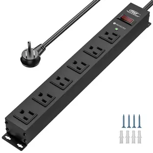 CRST 6 Outlets Wide Spaced Mountable Metal Power Strip 6FT Flat Plug 15Amp Circuit Breaker 2100 Joules Protection with Mounting Kits Included Aluminium Alloy Housing