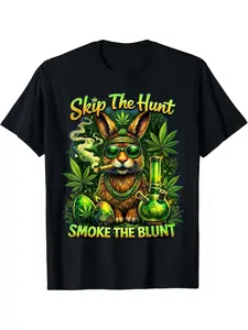 Celebrate 420 This Easter with Our 'Skip The Hunt, Smoke The Blunt' T-Shirt for Men.Made From, This Casual Short Sleeve Tee Features a Crew Neck Design, Ideal for Everyday Use And As a Holiday Gift