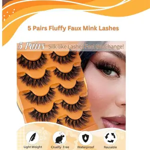 5 Pairs Fluffy Faux Mink Lashes 3D Wispy Volume False Eyelashes 18mm Natural Strip Lashes That Look Like Extensions – Perfect for Women