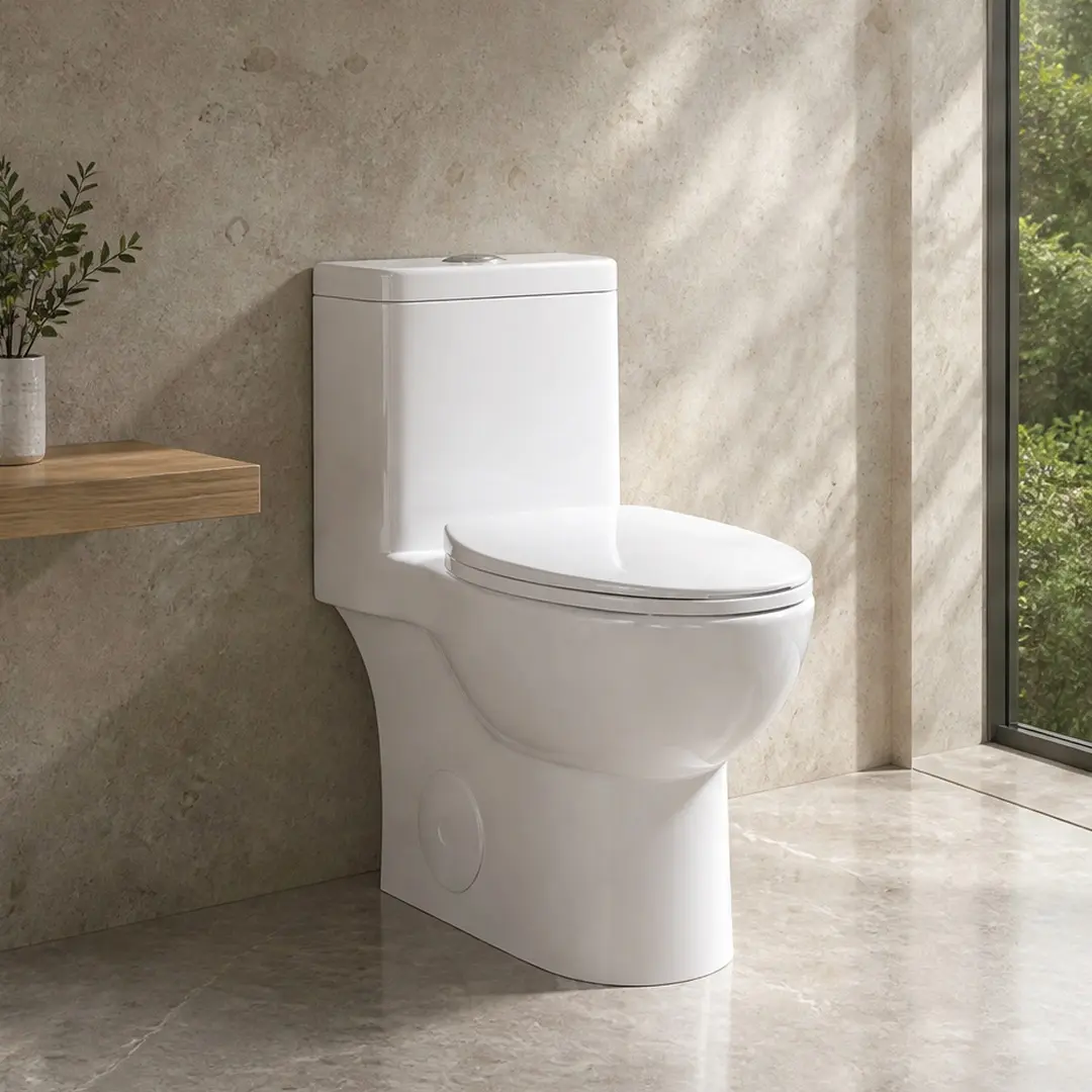 ARCH One-Piece Toilet with Comfort Chair Seat ADA Height 17", Dual Flush 1.1/1.6 GPF, Rimless Siphonic Tornado Flush, Soft Closing Seat, S-Trap 12" Rough-In, Gloss White Ceramic Modern Bathroom Toilet, WaterSense Certified, 1000g MAP Score