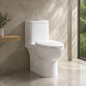 ARCH One-Piece Toilet with Comfort Chair Seat ADA Height 17", Dual Flush 1.1/1.6 GPF, Rimless Siphonic Tornado Flush, Soft Closing Seat, S-Trap 12" Rough-In, Gloss White Ceramic Modern Bathroom Toilet, WaterSense Certified, 1000g MAP Score