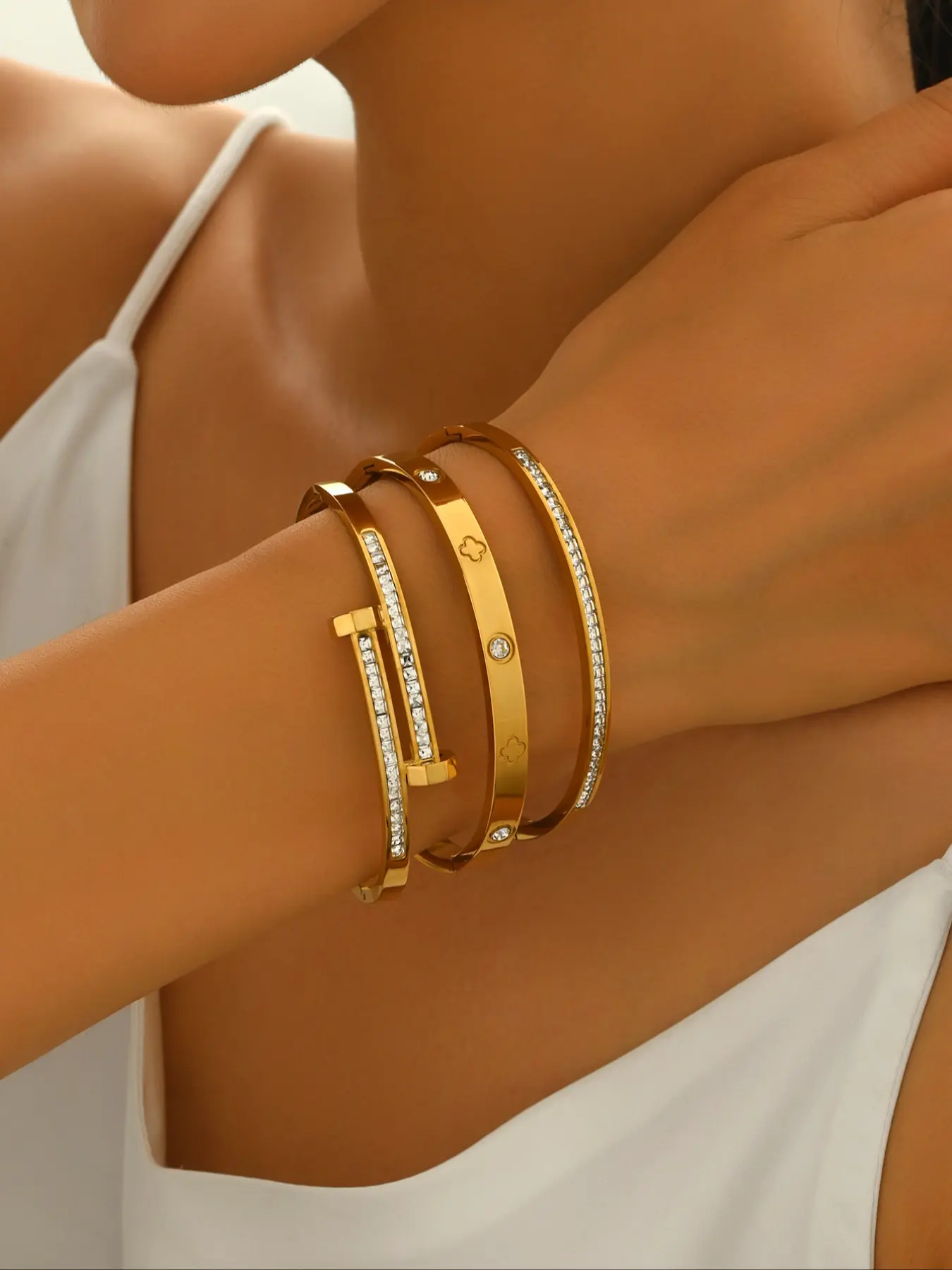 Women's Bangles Set, Stainless Steel Heart Design Jewelry, Trendy Jewelry, Casual Style, All-Season Wear, Lucky Charm Accessory, Elegant Bangle, Stainless Steel Bracelets, Heart Cuff Bracelet