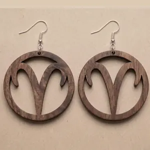 Aries Wooden Earrings | Zodiac Aries Jewelry | Astrology Gift | Laser Cut | Natural or Black Wood