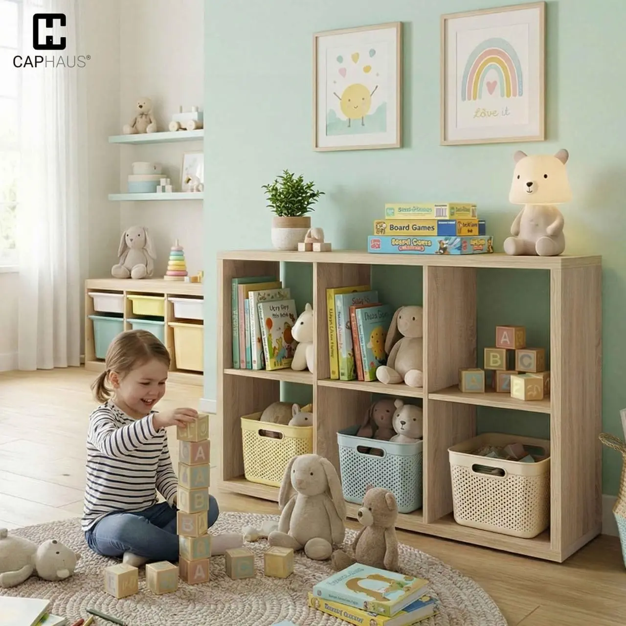 CAPHAUS Sturdy Room 13-Inch Cube Storage Organizer Shelf, with Extra Thick Exterior Edge, Open Storage Shelf Divider, Bookcase, 6-Cube / 8-Cube / 9-Cube, Natural Oak
